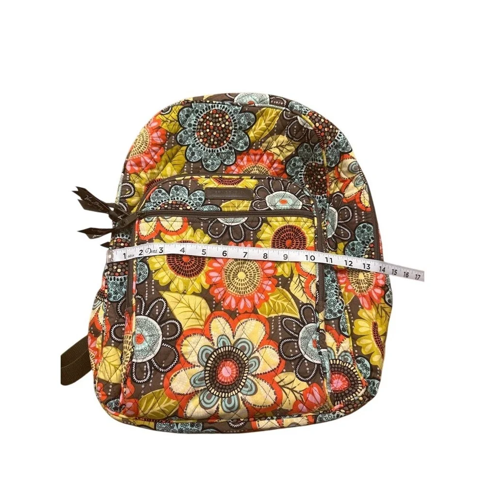 Vera Bradley Backpack Womens Large Brown Floral Quilted + ID Zip Wallet